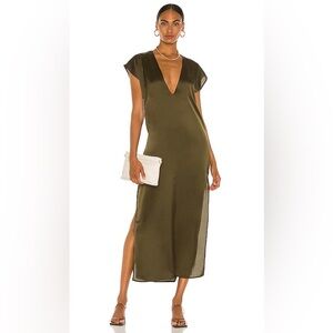 Cautilina Deep V Dress by LBLC the Label in Olive